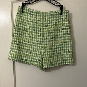 Zara Tweed Green Gingham Shorts